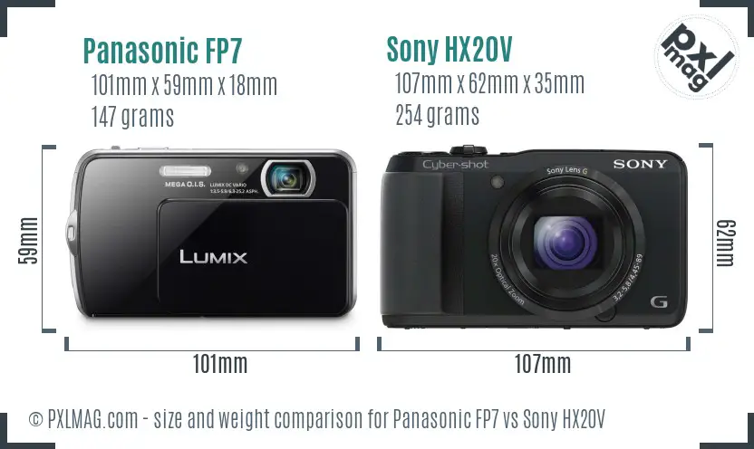 Panasonic FP7 vs Sony HX20V size comparison