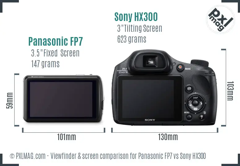 Panasonic FP7 vs Sony HX300 Screen and Viewfinder comparison