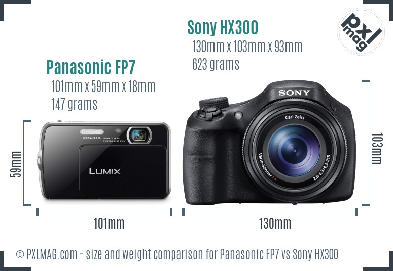 Panasonic FP7 vs Sony HX300 size comparison