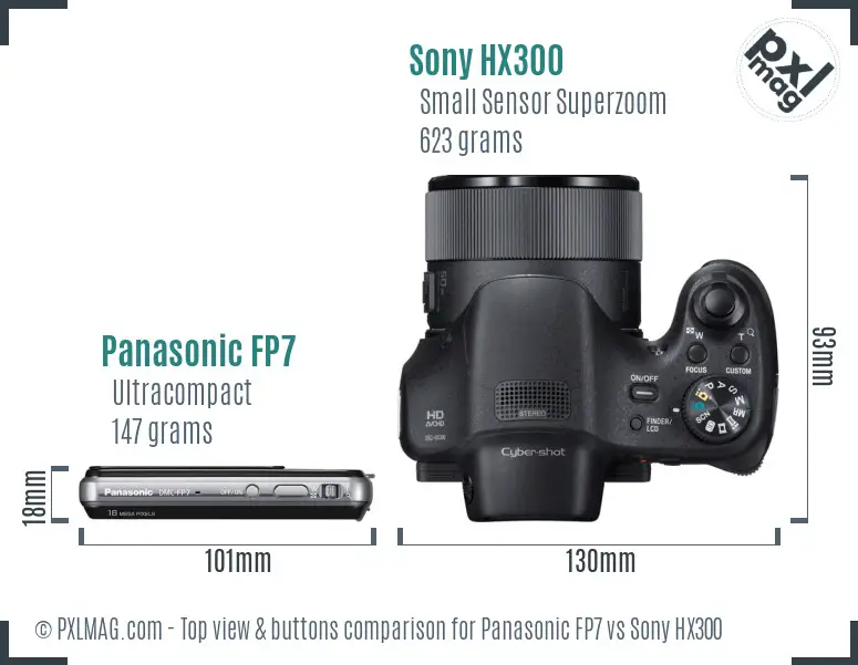 Panasonic FP7 vs Sony HX300 top view buttons comparison