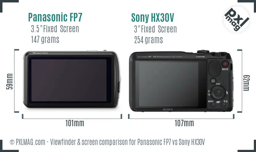 Panasonic FP7 vs Sony HX30V Screen and Viewfinder comparison