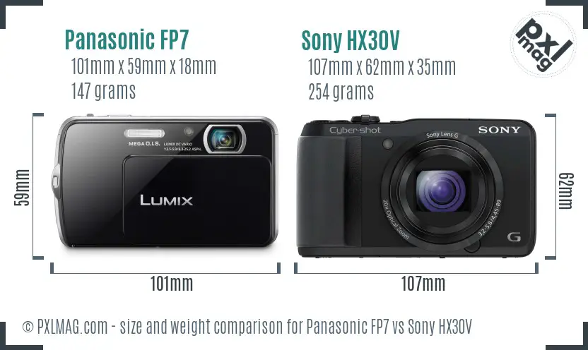 Panasonic FP7 vs Sony HX30V size comparison
