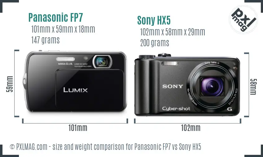 Panasonic FP7 vs Sony HX5 size comparison