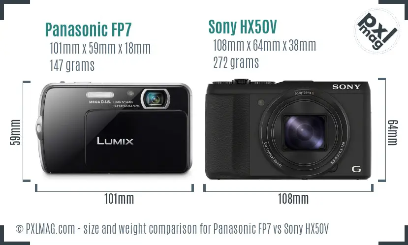 Panasonic FP7 vs Sony HX50V size comparison