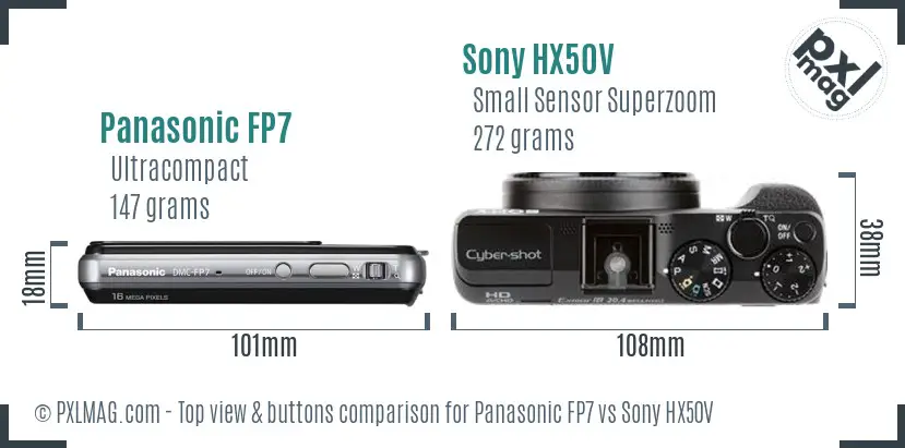 Panasonic FP7 vs Sony HX50V top view buttons comparison