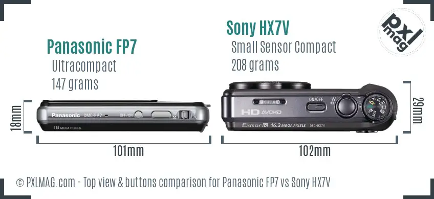 Panasonic FP7 vs Sony HX7V top view buttons comparison