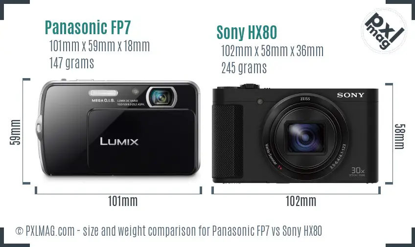 Panasonic FP7 vs Sony HX80 size comparison