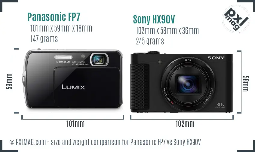 Panasonic FP7 vs Sony HX90V size comparison