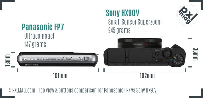 Panasonic FP7 vs Sony HX90V top view buttons comparison