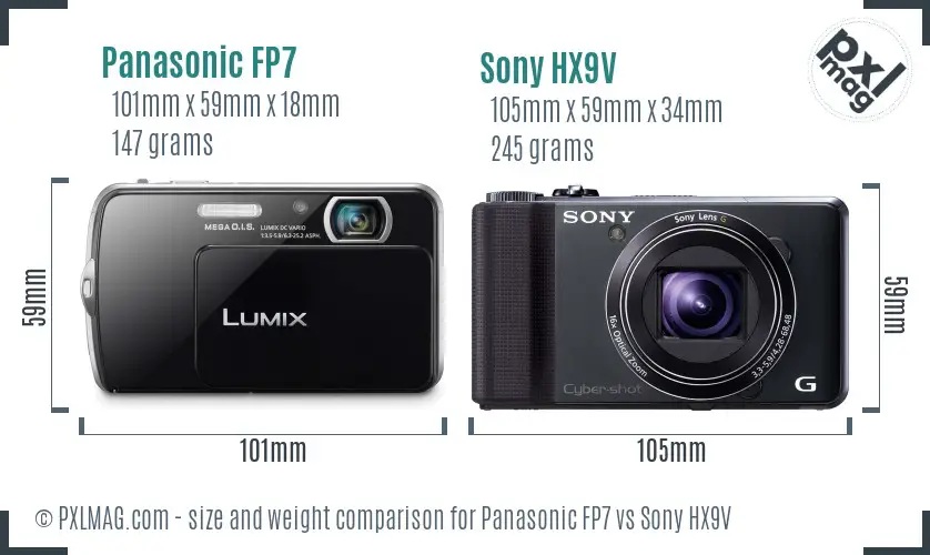 Panasonic FP7 vs Sony HX9V size comparison
