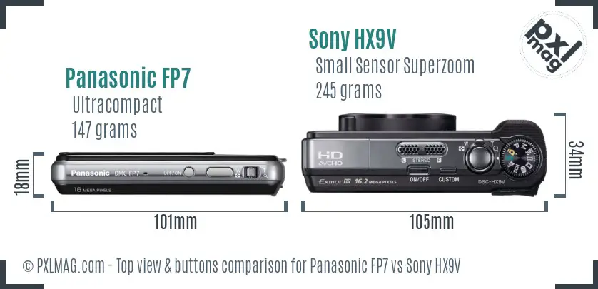 Panasonic FP7 vs Sony HX9V top view buttons comparison