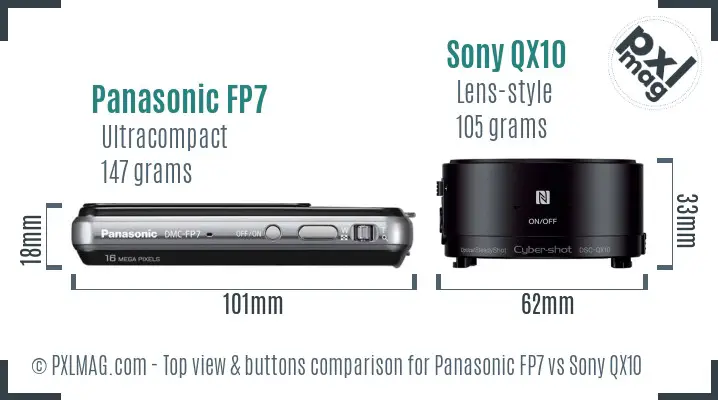 Panasonic FP7 vs Sony QX10 top view buttons comparison