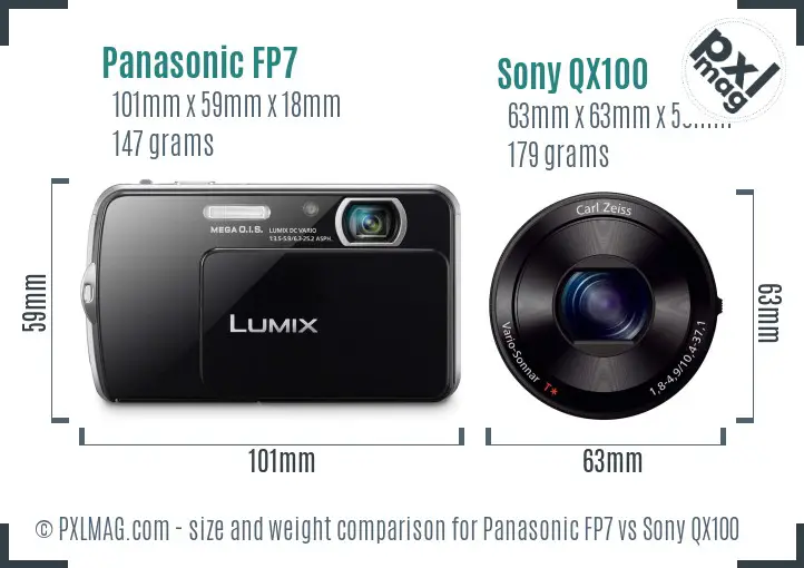 Panasonic FP7 vs Sony QX100 size comparison