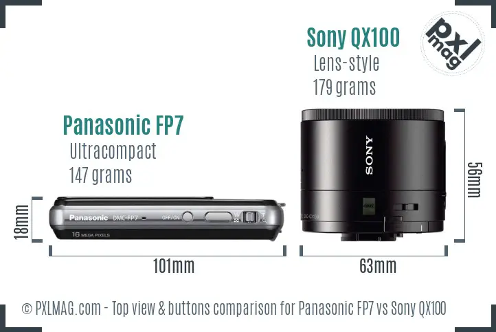 Panasonic FP7 vs Sony QX100 top view buttons comparison