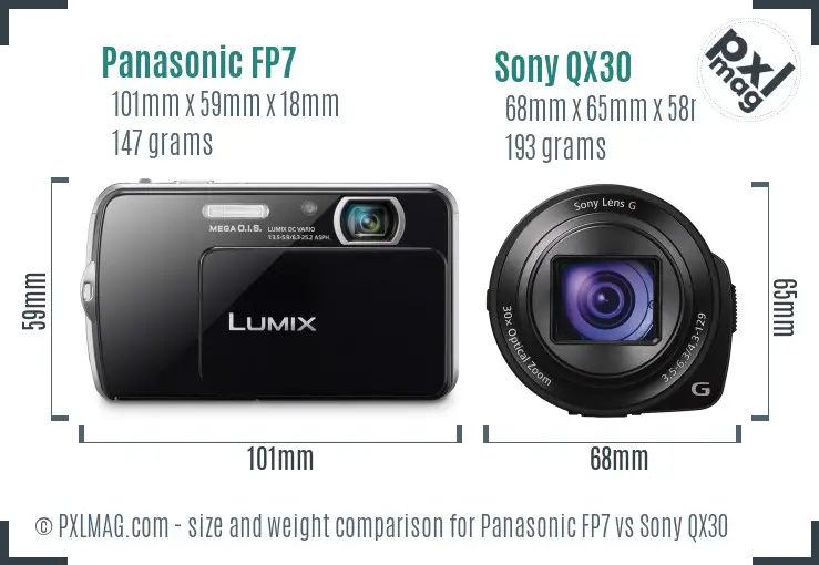Panasonic FP7 vs Sony QX30 size comparison