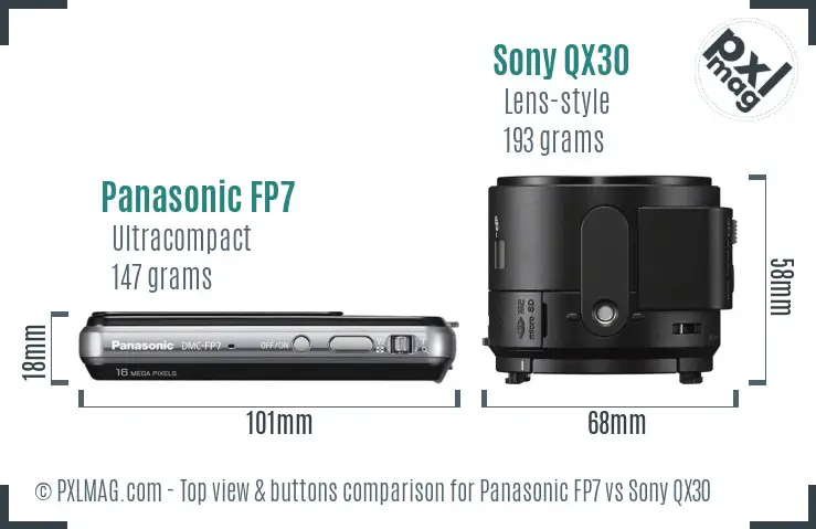 Panasonic FP7 vs Sony QX30 top view buttons comparison