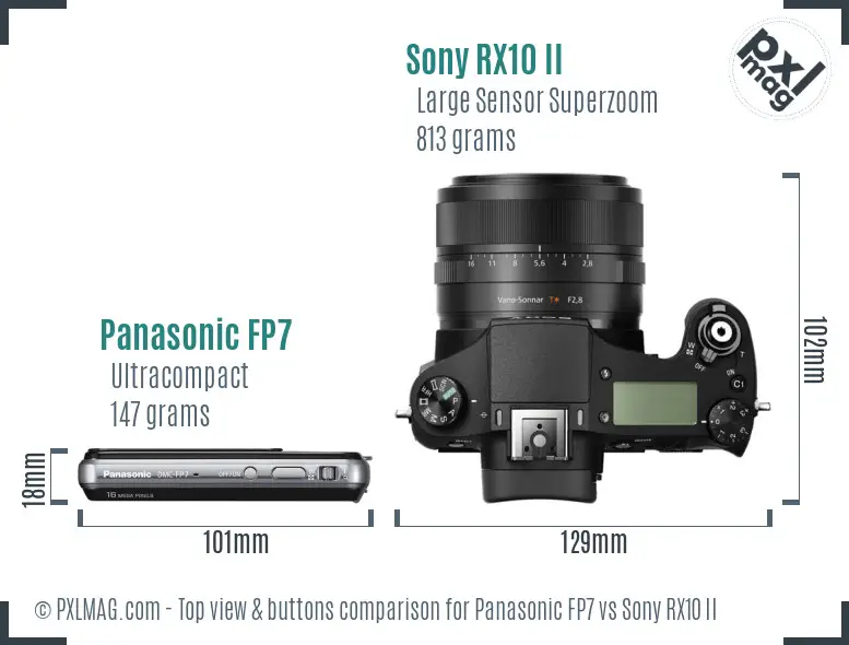 Panasonic FP7 vs Sony RX10 II top view buttons comparison