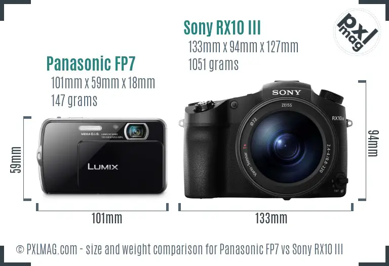 Panasonic FP7 vs Sony RX10 III size comparison