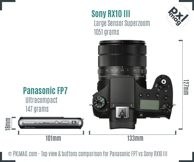 Panasonic FP7 vs Sony RX10 III top view buttons comparison