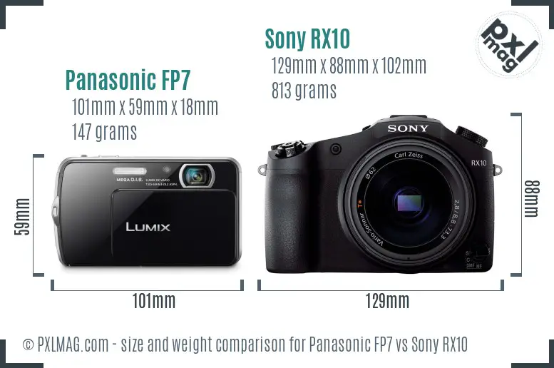 Panasonic FP7 vs Sony RX10 size comparison