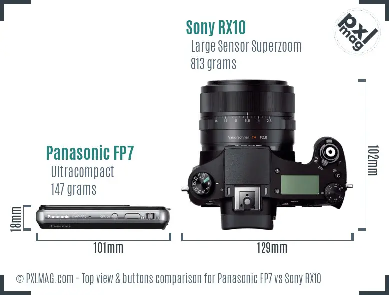 Panasonic FP7 vs Sony RX10 top view buttons comparison