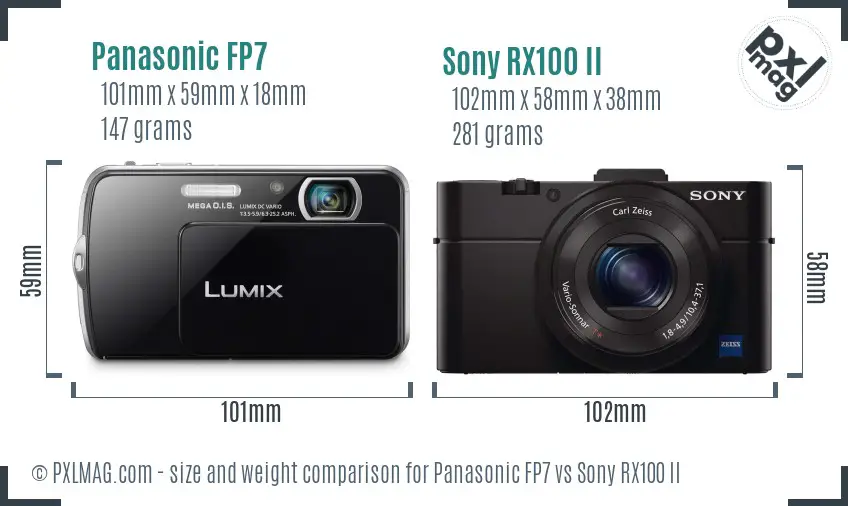 Panasonic FP7 vs Sony RX100 II size comparison