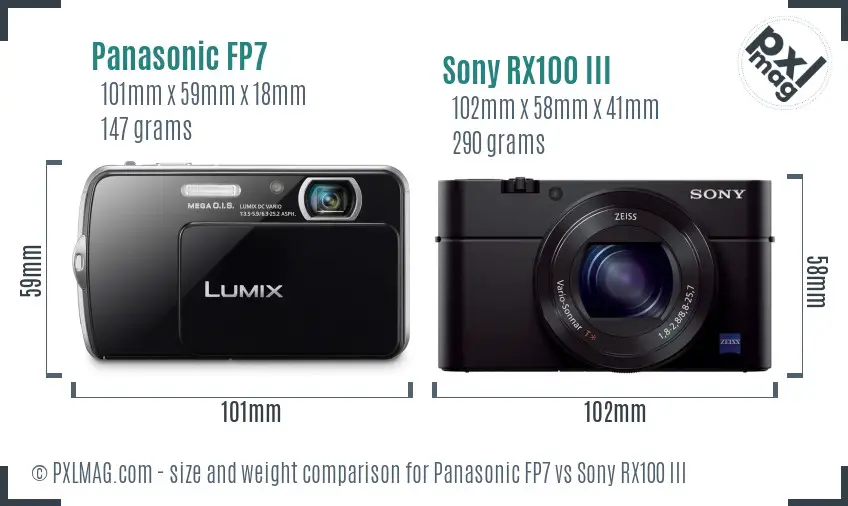 Panasonic FP7 vs Sony RX100 III size comparison