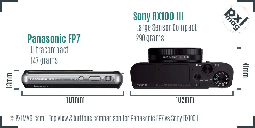 Panasonic FP7 vs Sony RX100 III top view buttons comparison