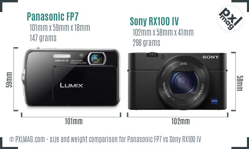 Panasonic FP7 vs Sony RX100 IV size comparison