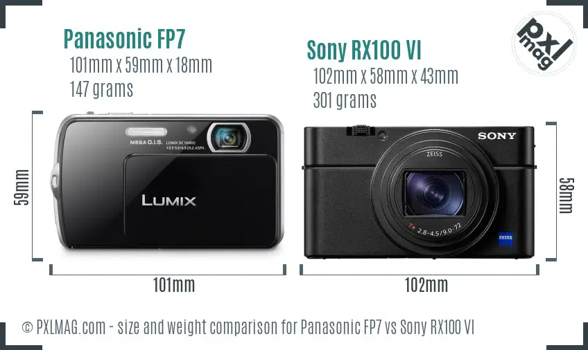 Panasonic FP7 vs Sony RX100 VI size comparison