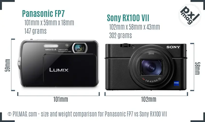 Panasonic FP7 vs Sony RX100 VII size comparison