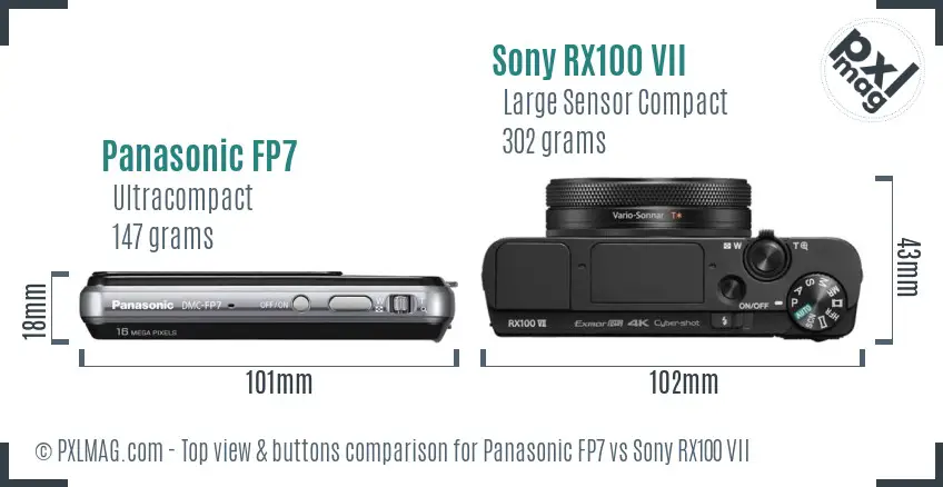 Panasonic FP7 vs Sony RX100 VII top view buttons comparison