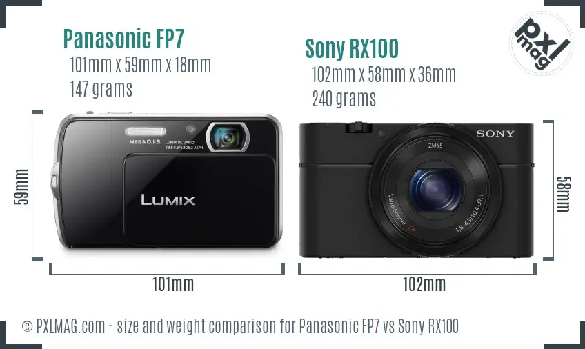 Panasonic FP7 vs Sony RX100 size comparison