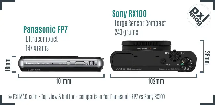 Panasonic FP7 vs Sony RX100 top view buttons comparison