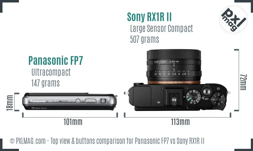 Panasonic FP7 vs Sony RX1R II top view buttons comparison