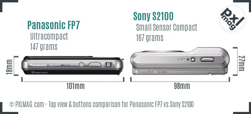 Panasonic FP7 vs Sony S2100 top view buttons comparison