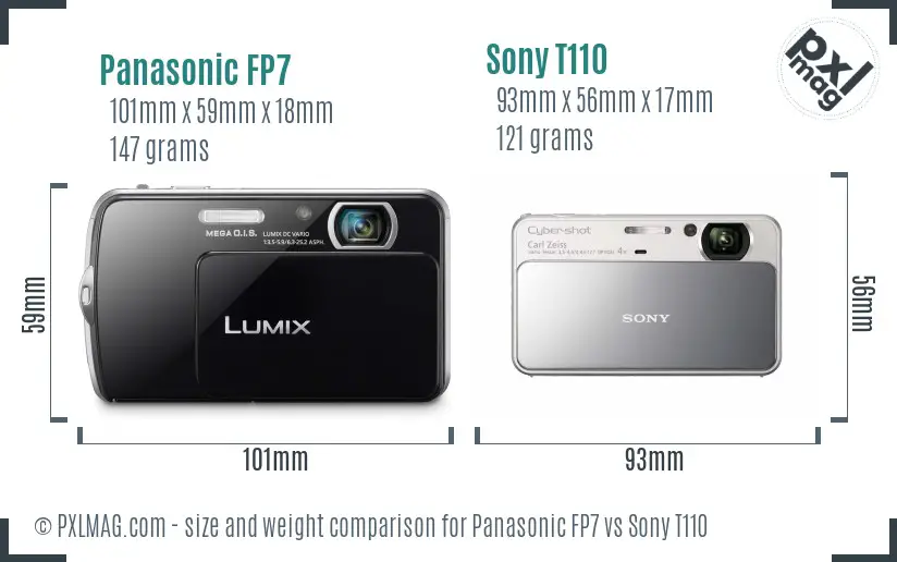 Panasonic FP7 vs Sony T110 size comparison