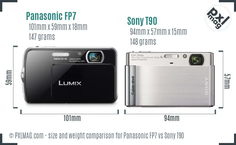 Panasonic FP7 vs Sony T90 size comparison