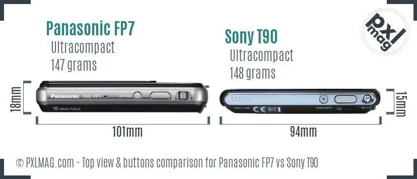 Panasonic FP7 vs Sony T90 top view buttons comparison