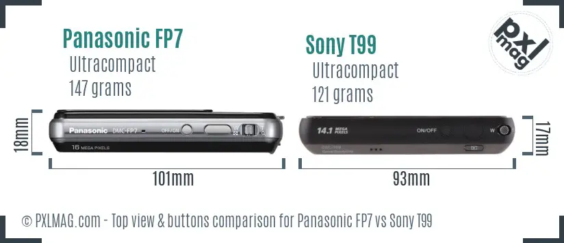 Panasonic FP7 vs Sony T99 top view buttons comparison