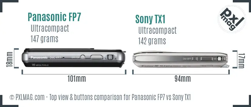 Panasonic FP7 vs Sony TX1 top view buttons comparison