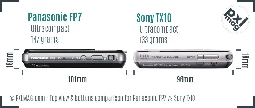 Panasonic FP7 vs Sony TX10 top view buttons comparison