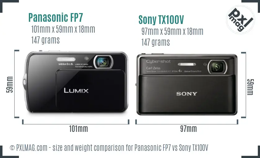 Panasonic FP7 vs Sony TX100V size comparison