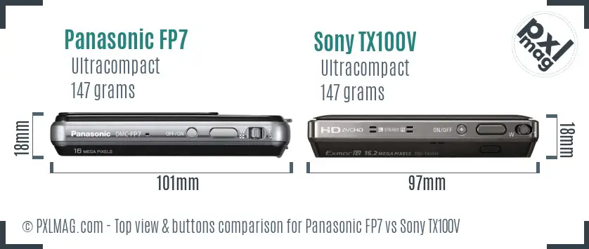 Panasonic FP7 vs Sony TX100V top view buttons comparison