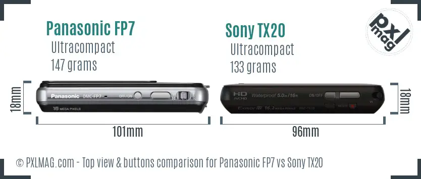Panasonic FP7 vs Sony TX20 top view buttons comparison