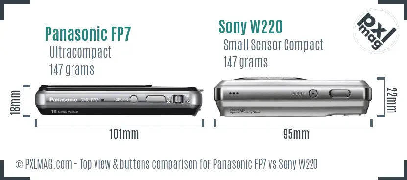 Panasonic FP7 vs Sony W220 top view buttons comparison