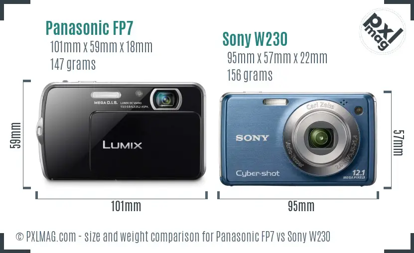 Panasonic FP7 vs Sony W230 size comparison