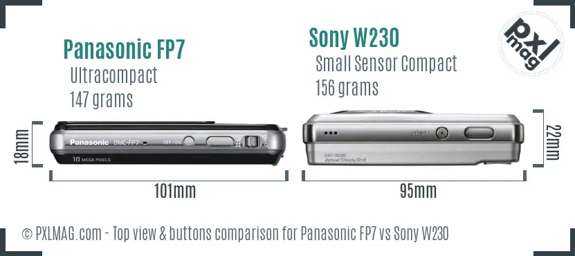 Panasonic FP7 vs Sony W230 top view buttons comparison