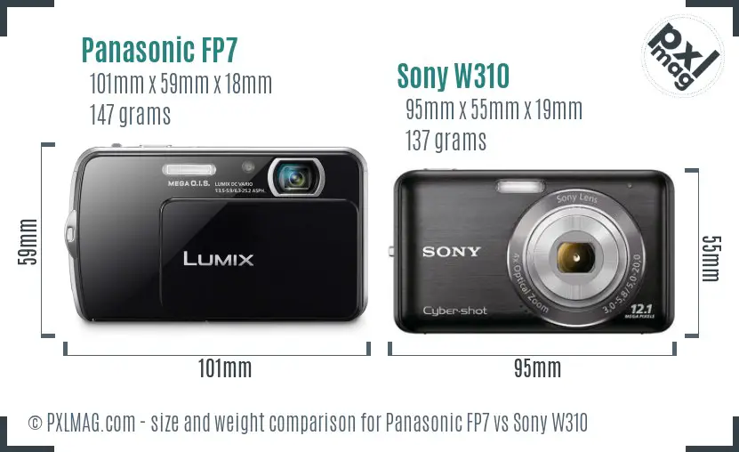 Panasonic FP7 vs Sony W310 size comparison