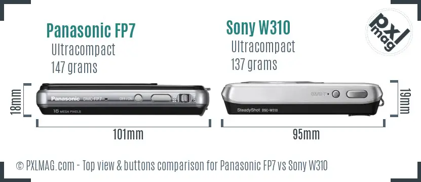 Panasonic FP7 vs Sony W310 top view buttons comparison
